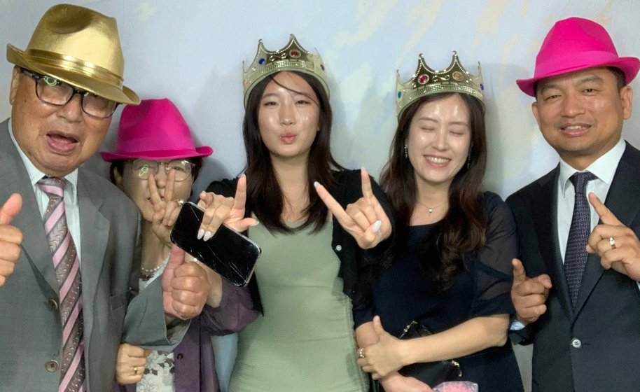 Friends laughing and celebrating together