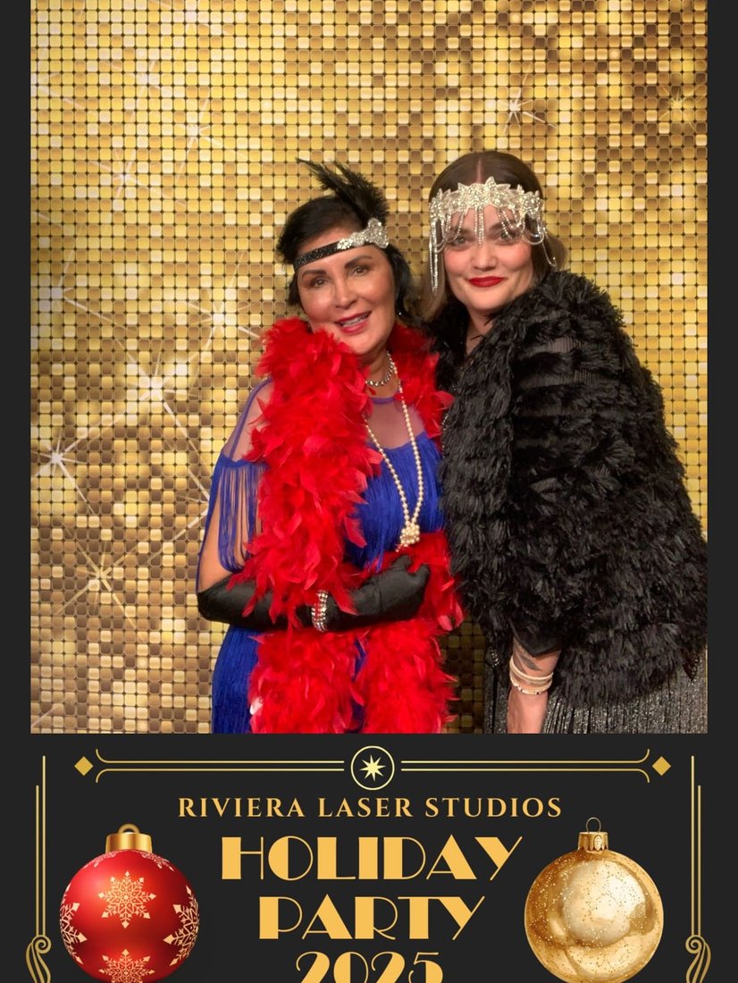 Group photo with photo booth backdrop